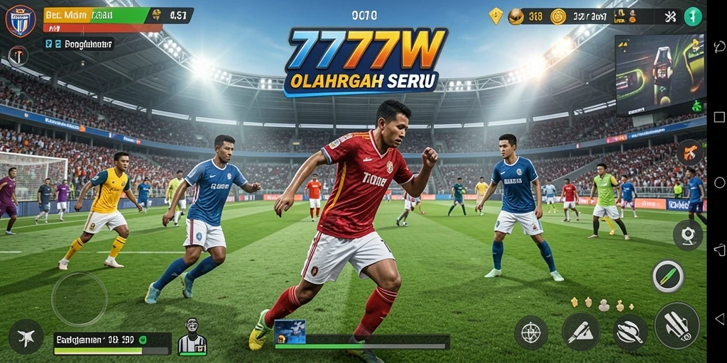 Screenshot utama 7777W menunjukkan aksi permainan olahraga yang mendebarkan.