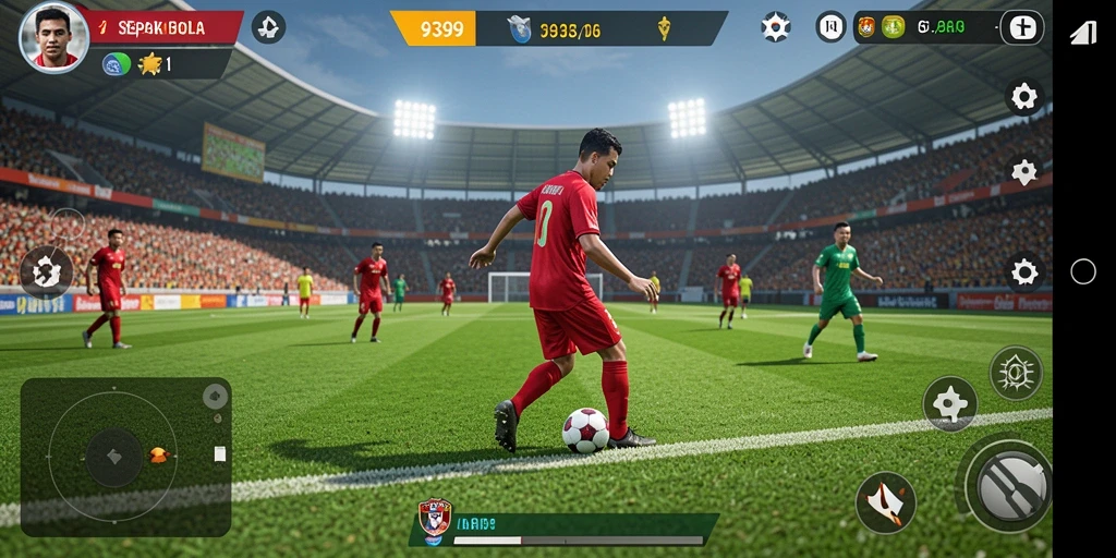Tampilan gameplay seru dalam pertandingan sepak bola.