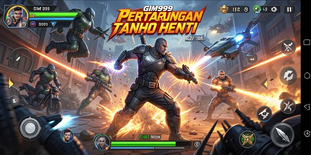 Tangkapan layar menampilkan gameplay penuh aksi dari GIM999.