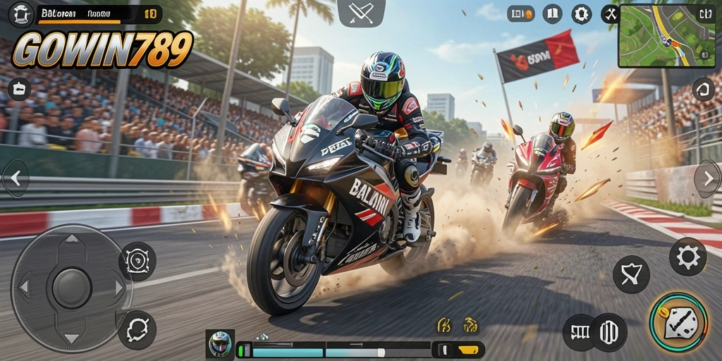 Gameplay GOWIN789 yang seru dan penuh aksi balapan motor.